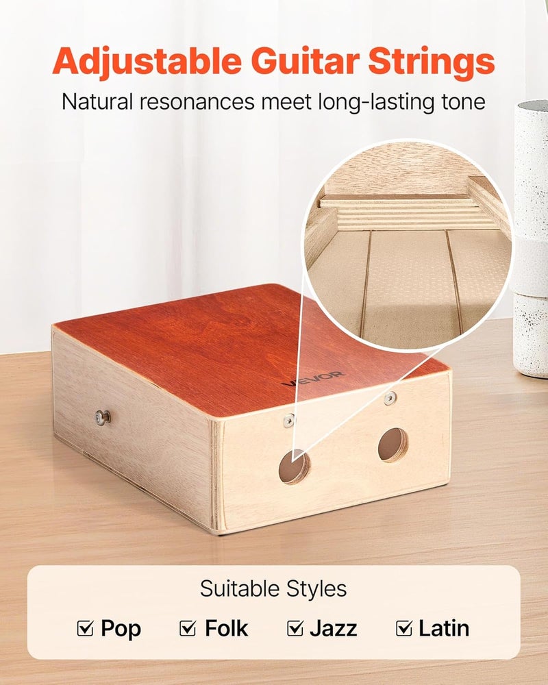 VEVOR درام صندوق كاجون، مع أوتار جيتار داخلية، صندوق إيقاع خشبي خفيف الوزن، آلة درام من خشب البتولا المحمولة مع حقيبة سفر، حزام قابل للتعديل، للمبتدئين والمحترفين، 11 × 9 × 4 بوصة - Image 3